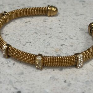 Elegant Gold ColorMesh Bracelet with Crystal Accents Stainless Steel